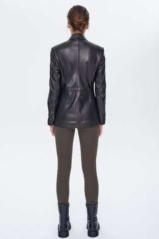 Susan Women's Black Long Leather Jacket