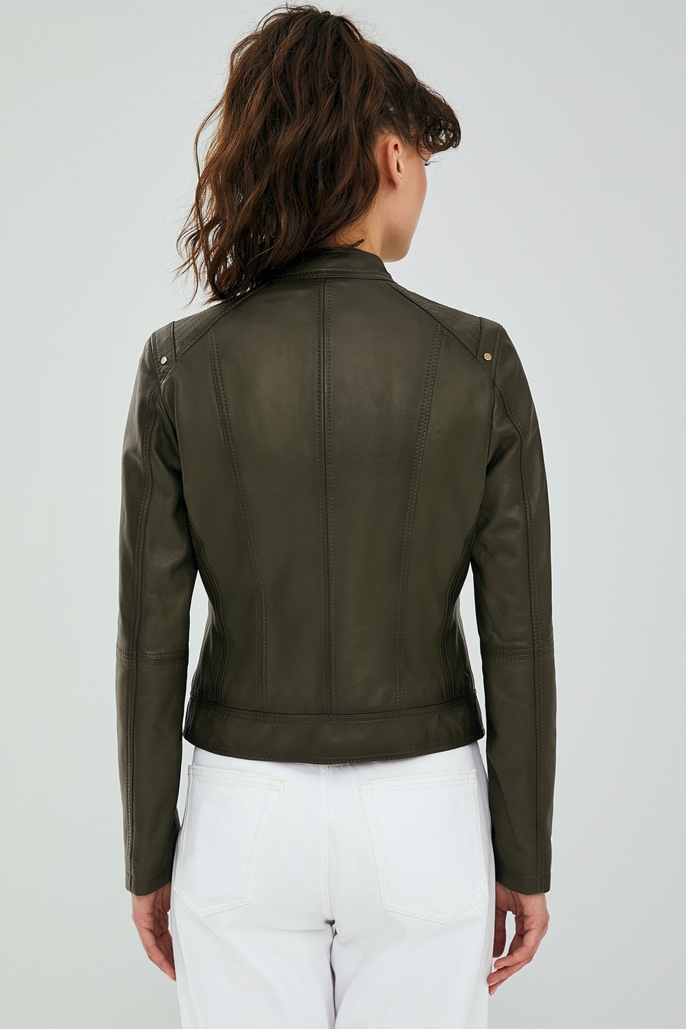 Sonia Women's Khaki Leather Jacket