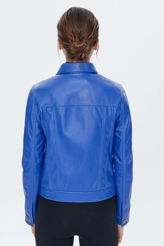 Kiss Women's Navy Blue Leather Jacket
