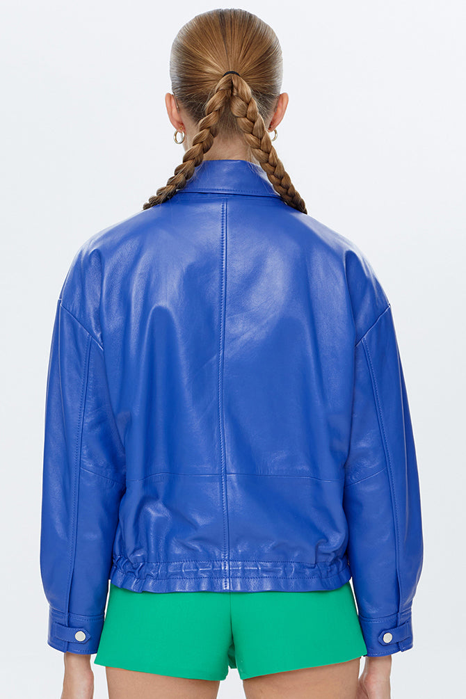 Splendid Women's Blue Oversize Leather Jacket