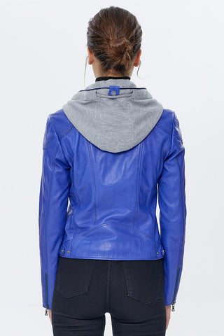 Santa Fe Women's Blue Hooded Leather Coat