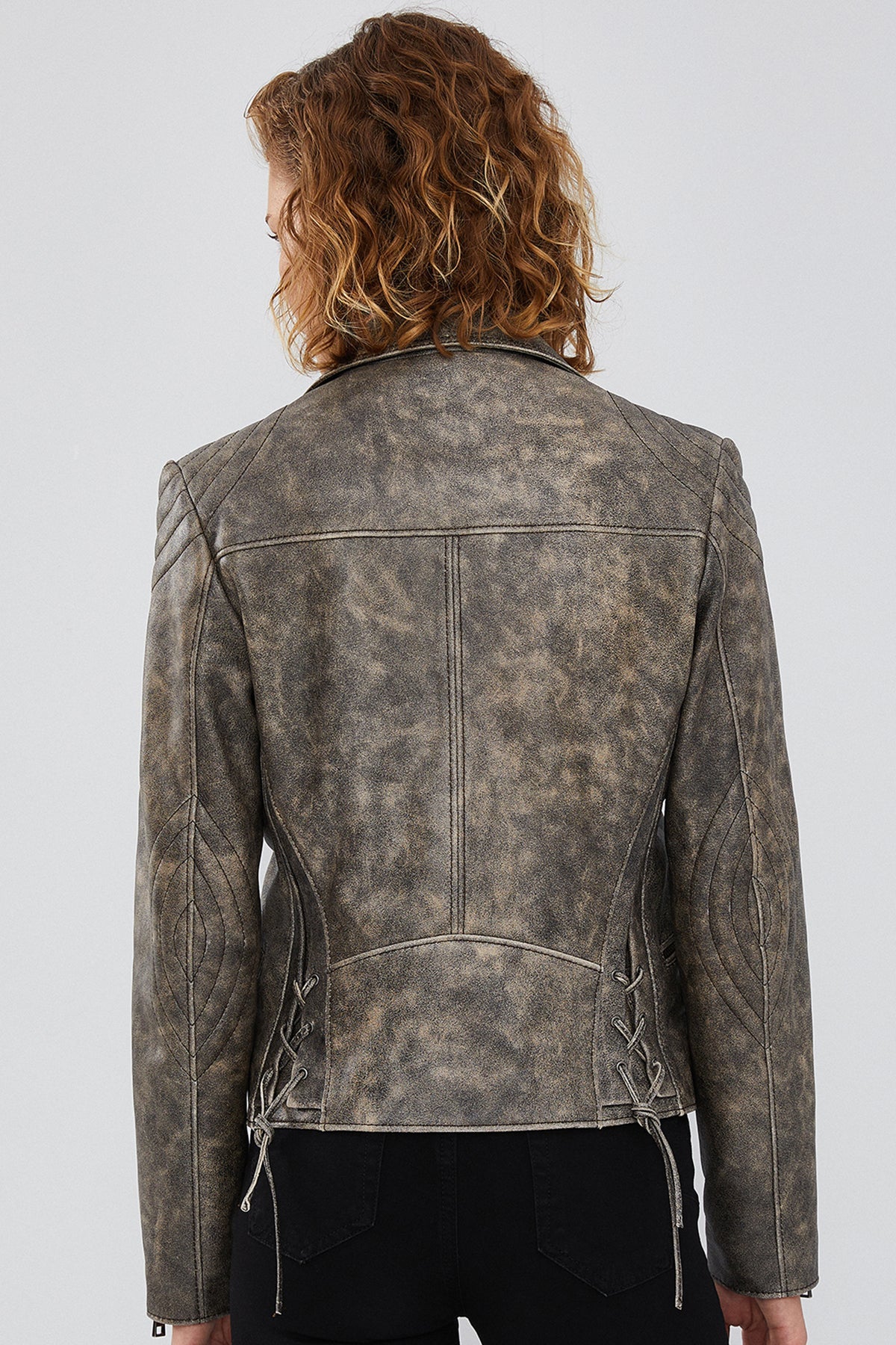 Xuma Women's Gray Leather Biker Jacket