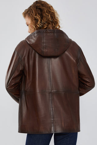 Women's Brown Hooded Leather Jacket