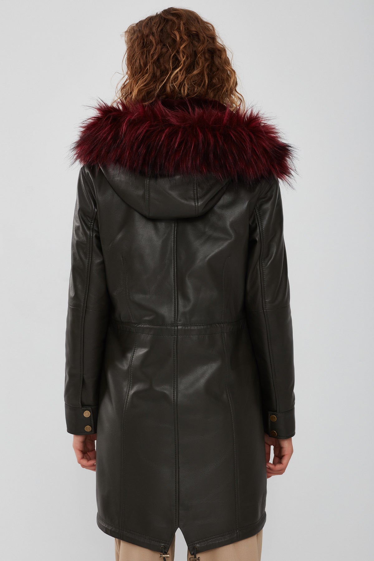 Celine Women's Green Hooded Fur Leather Coat