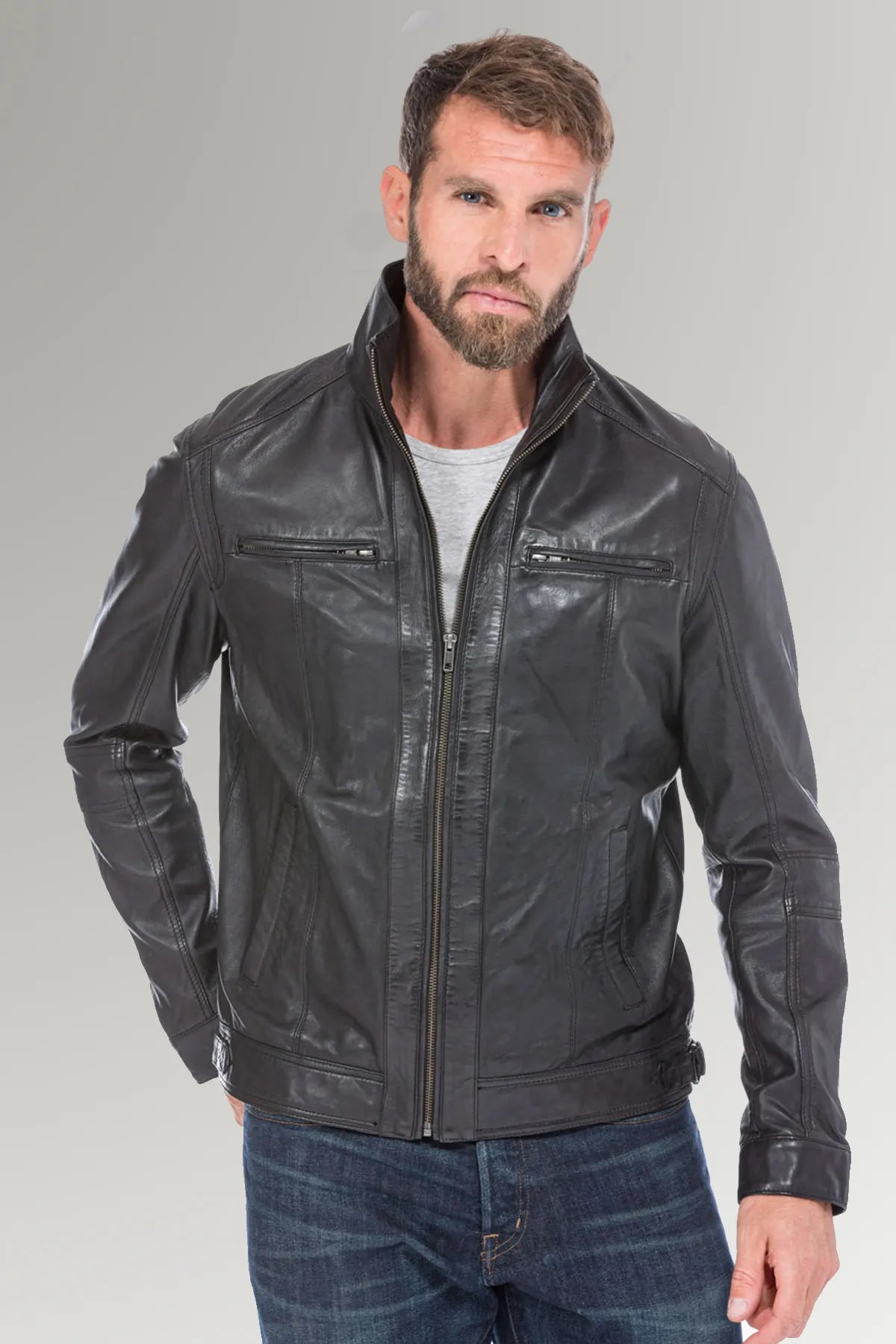 Men's Biker Waxed Classical Leather Jacket