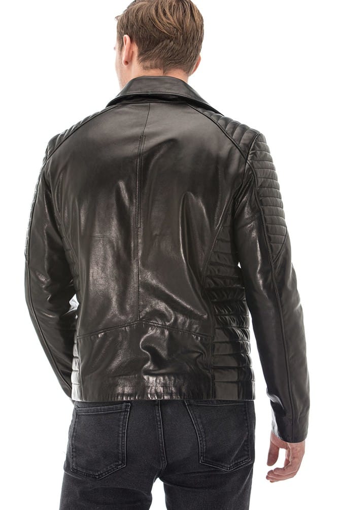 Men's Black Leather Biker Vegetal Jacket
