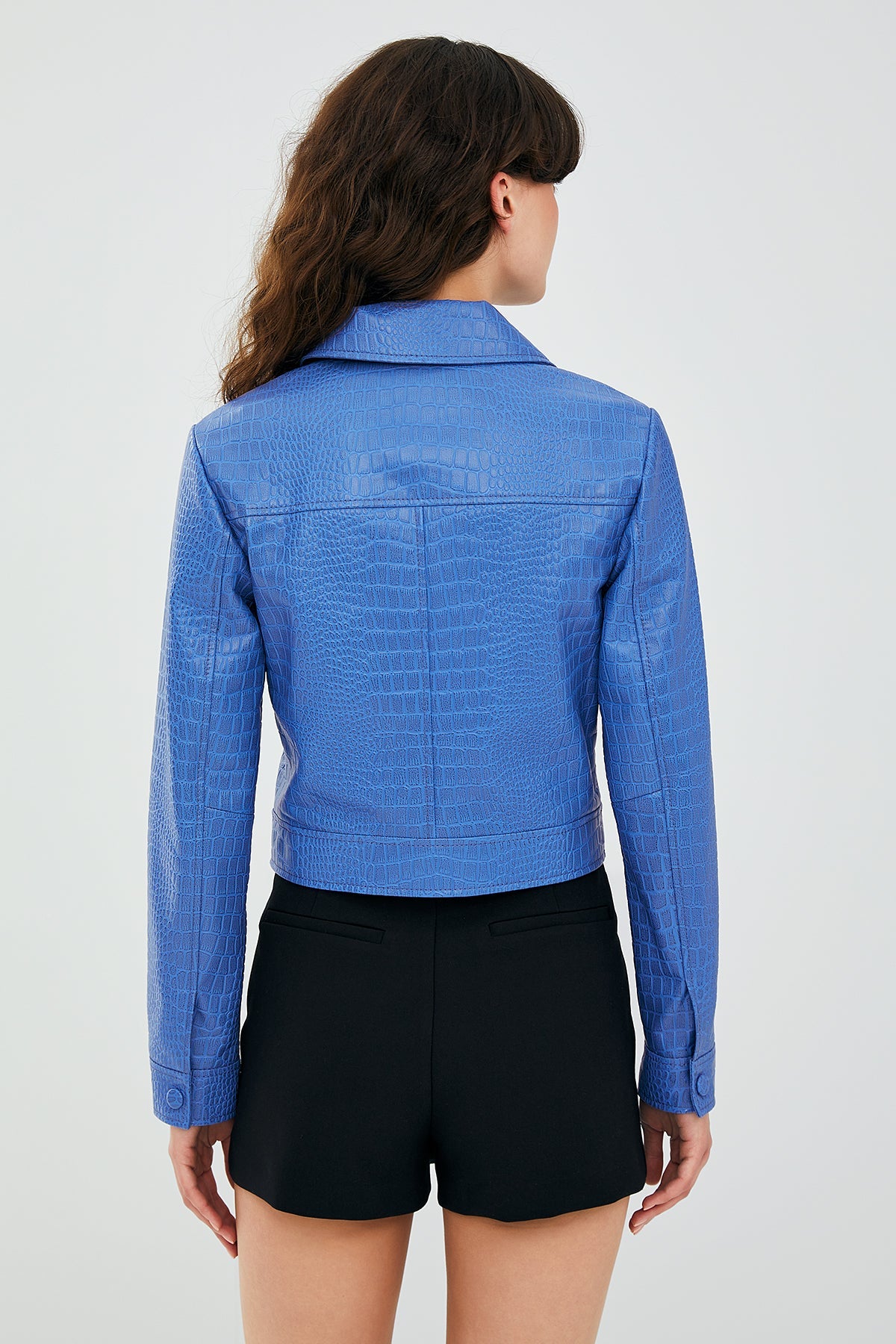 Tina Women's Blue Short Leather Jacket