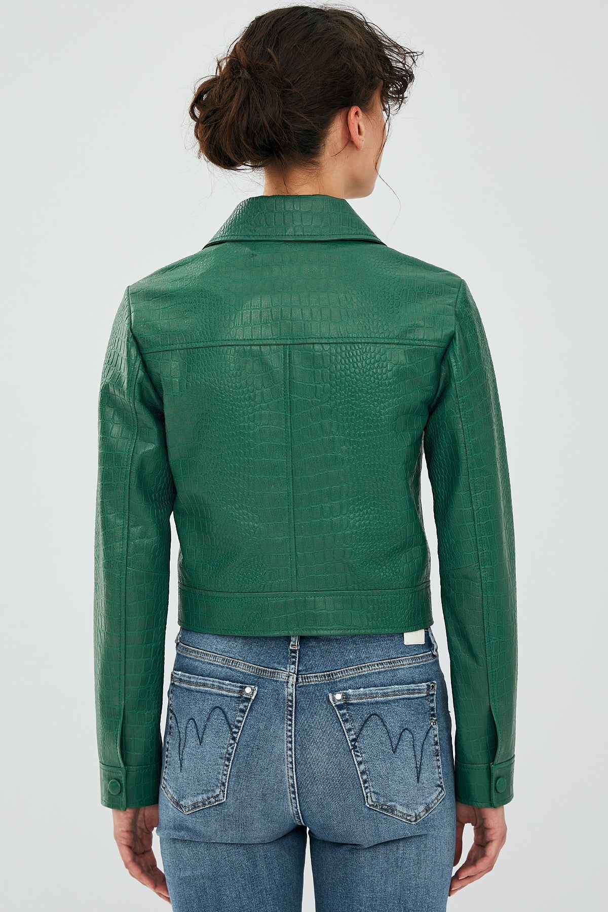 Tina Women's Green Short Leather Jacket
