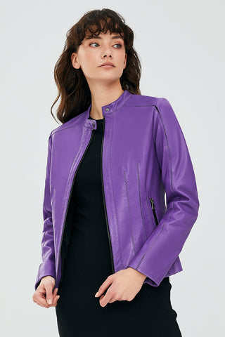 Joel Women's Purple Stretch-Fit Leather Jacket
