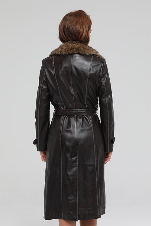 Brenda Women's Brown Fur Leather Coat