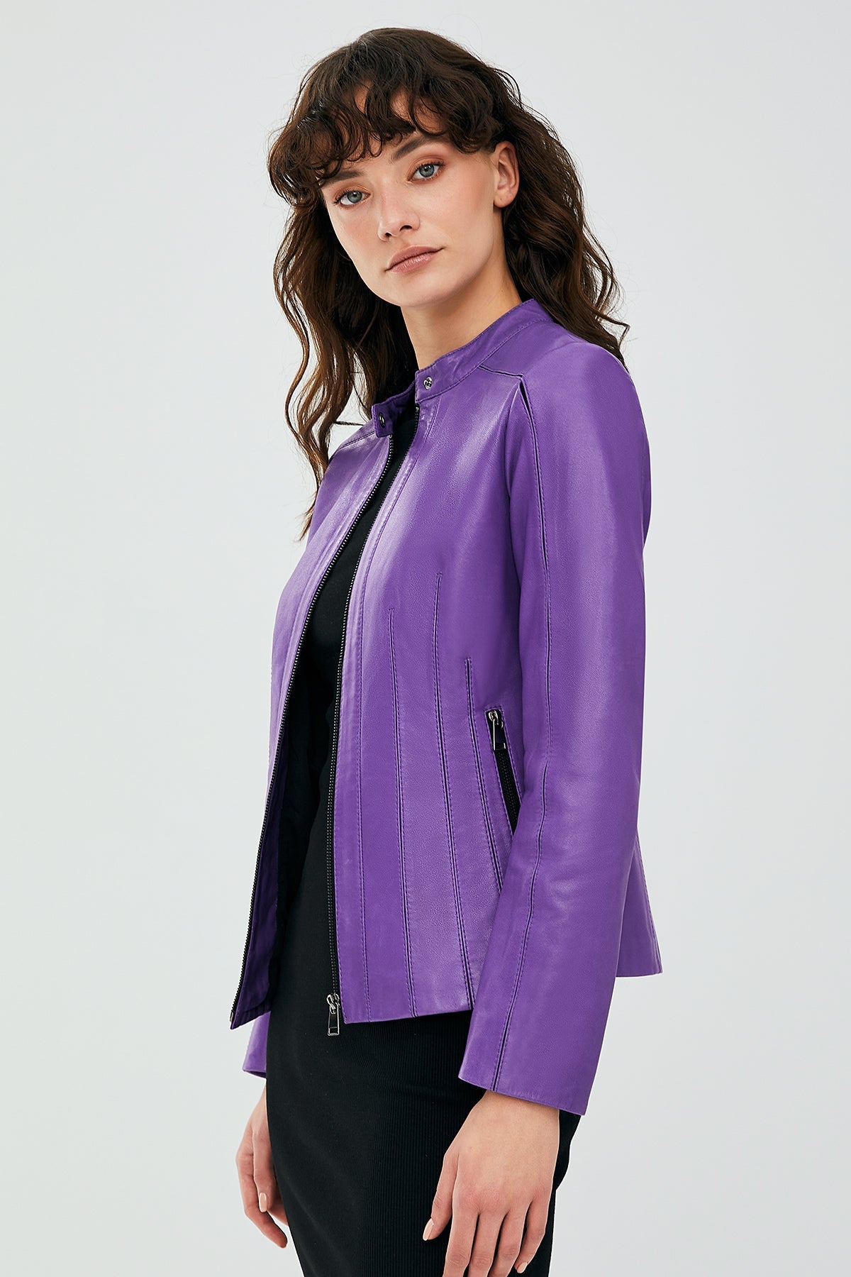Joel Women's Purple Stretch-Fit Leather Jacket