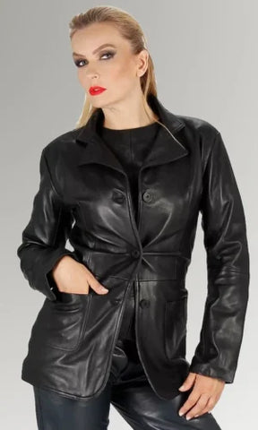 Women's Double Breasted Leather Coat