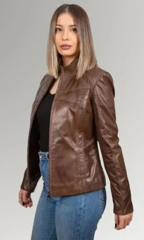 Women's Dark Brown Biker Leather Coat