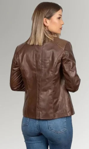 Women's Dark Brown Biker Leather Coat