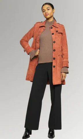 Women's Orange Suede Shirt Collar Winter Coat