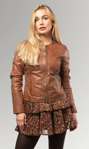 Women's Brown Racer Leather Jacket