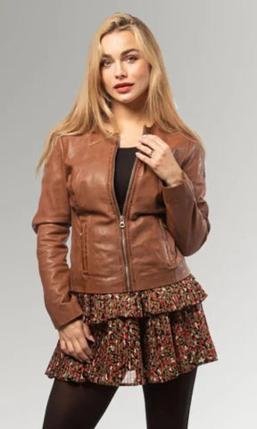 Women's Brown Racer Leather Jacket