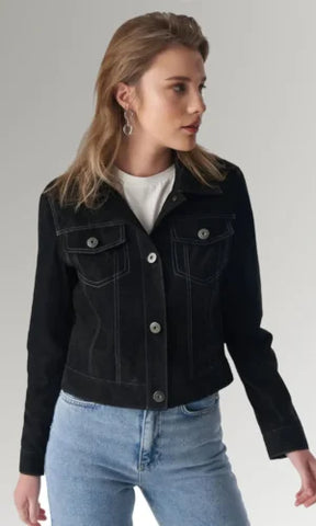 Women's Black Suede Stylish Leather Jacket
