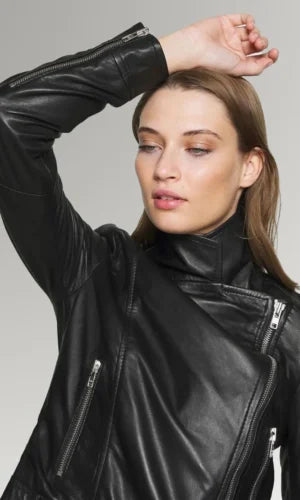 Women's Black Biker Genuine Leather Jacket