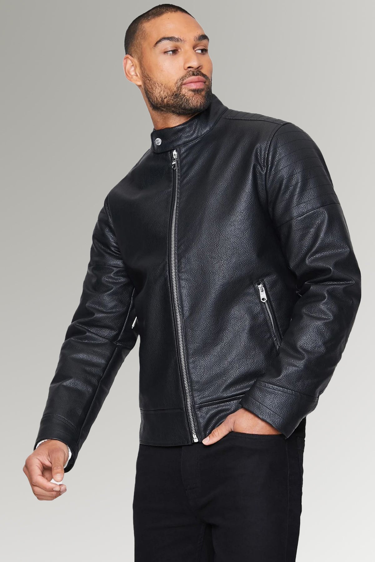 Men's viscos lining Leather Jacket in Black