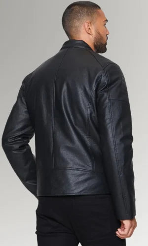 Men's viscose lining Leather Jacket in Black