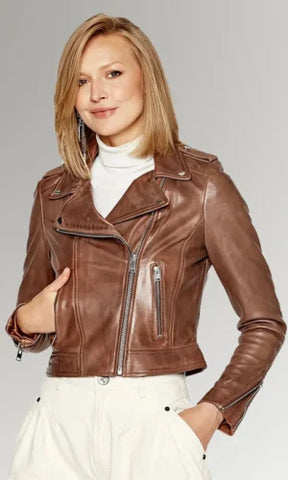 Women's Brown Biker Leather Jacket