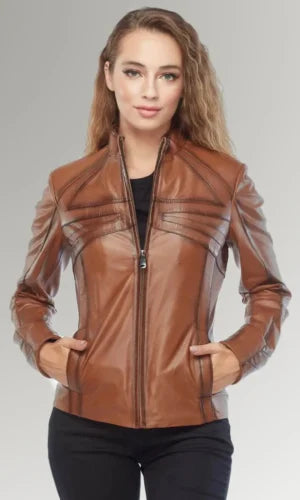 Women's Brown Waxed Classic Leather Jacket