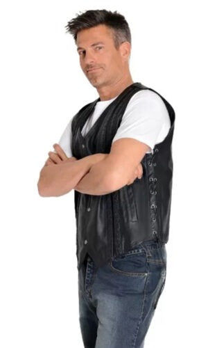 Justin Silva Black Leather Racer Vest