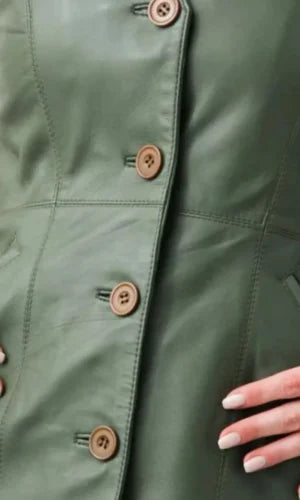Women's Green V-Neck Leather Vest