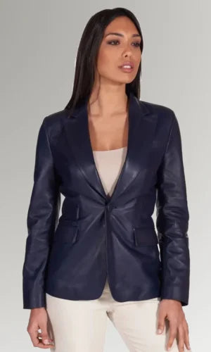 Women's Purple Blazer Leather Coat