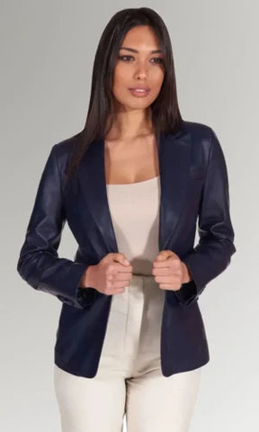 Women's Purple Blazer Leather Coat