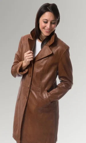Brown Full Length Vintage Trench Leather Coat
