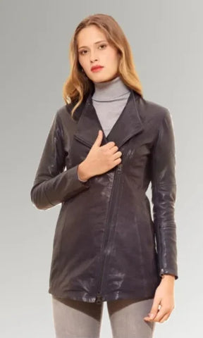 Women's Hip Length Leather Classic Jacket