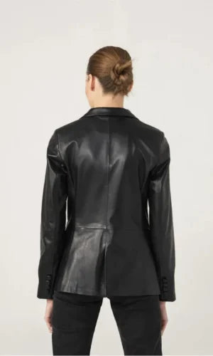 Women's Black Leather Buttoned Coat