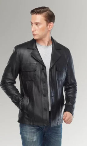 Black Full-Grain Blazer stylish Leather Jacket