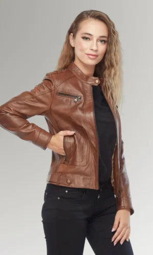 women's Brown Slim Fit Biker Leather Jacket