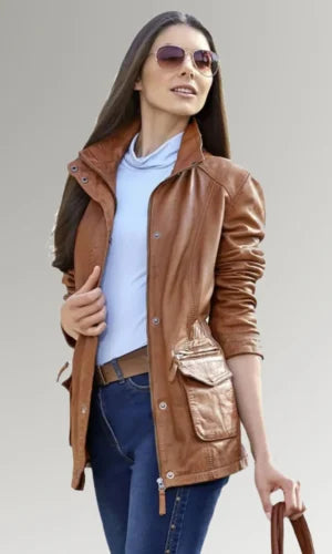 Women's Brown Winter Trench Leather Coat