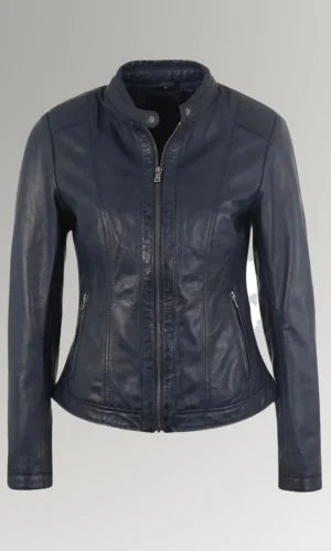 Women's Blue Real Leather Jacket