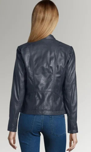 Women's Blue Real Leather Jacket