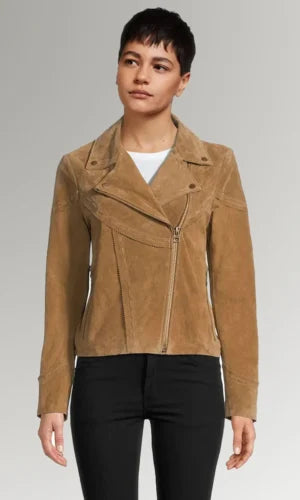 Women's Suede Biker Short-Length Leather Jacket