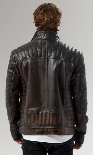 Men's Dark Brown Waxed Quilted Vintage Leather Jacket