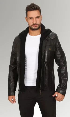 Men's Dark Green Waxed Blazer Style Leather Jacket