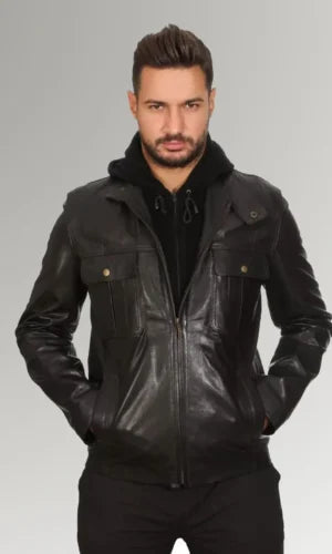 Men's Dark Green Waxed Blazer Style Leather Jacket