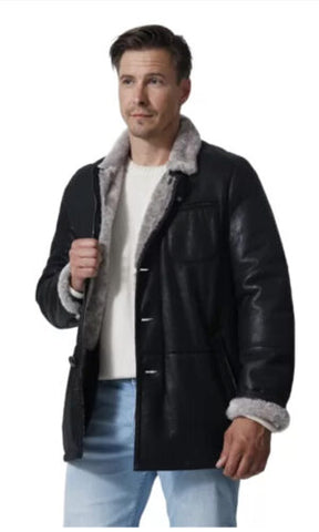 Nicholas Men's Black Leather Coat