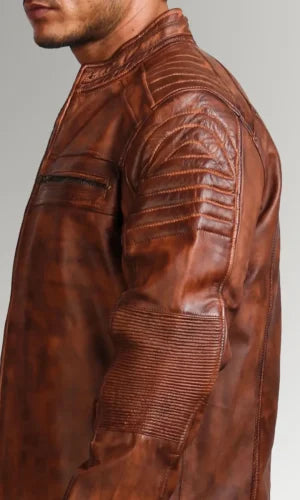 Men's Motorcycle brown Cafe Racer Waxed Leather Jacket