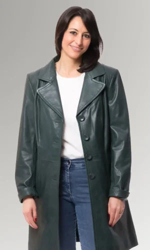 Women's Full Length Sheepskin Coat Collar Leather Trench Coat