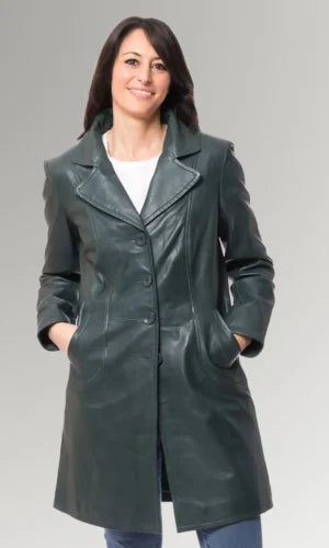 Women's Full Length Sheepskin Coat Collar Leather Trench Coat