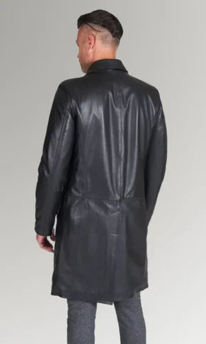 Mid Length Leather Trench Coat for Men's