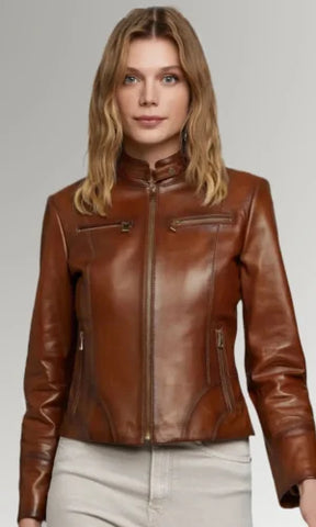 Slim Fit Leather Jacket for Women's