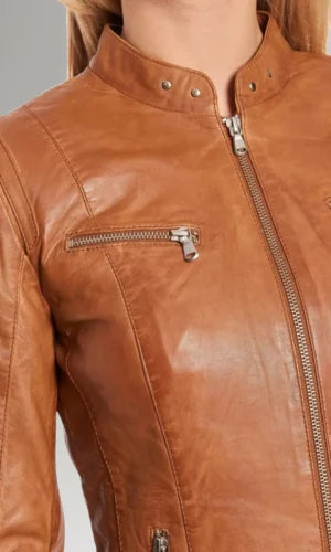 Women's Motorcycle Traditional Collar Leather Jacket